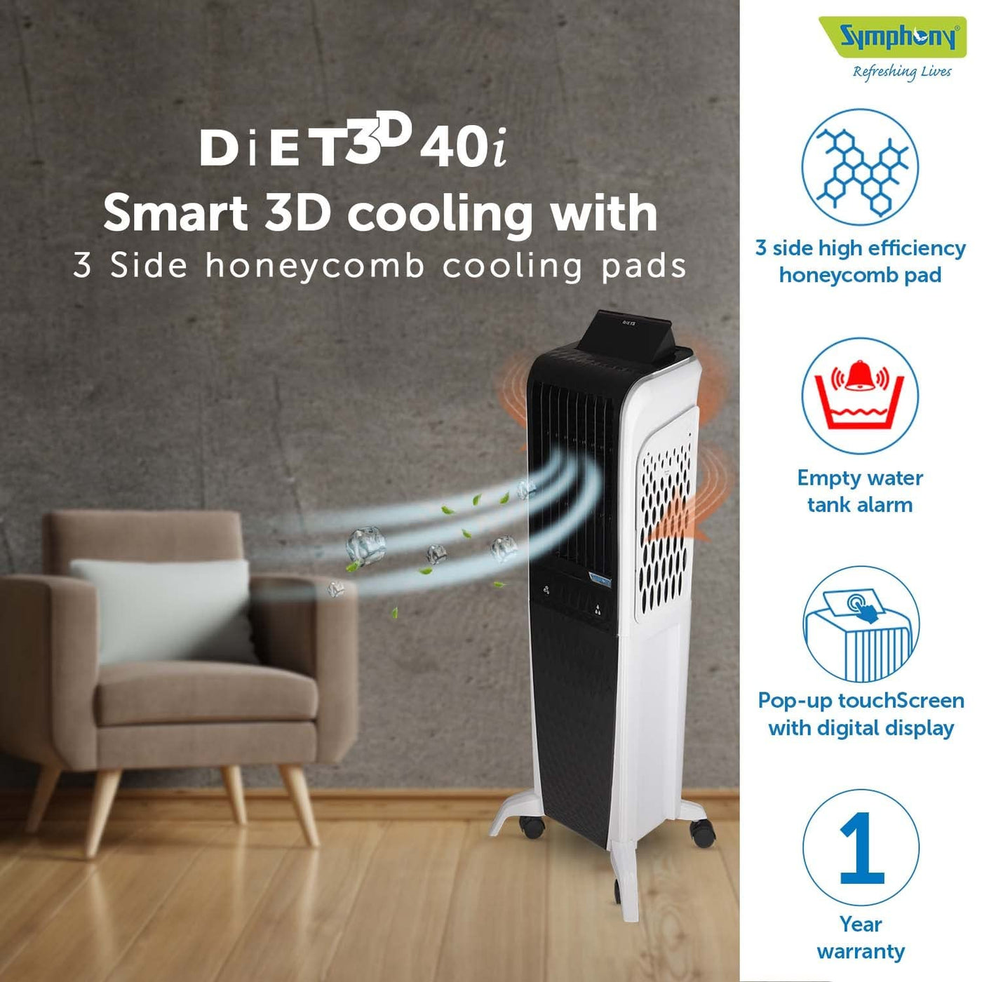 Symphony Diet 3D 40i Portable Tower Air Cooler