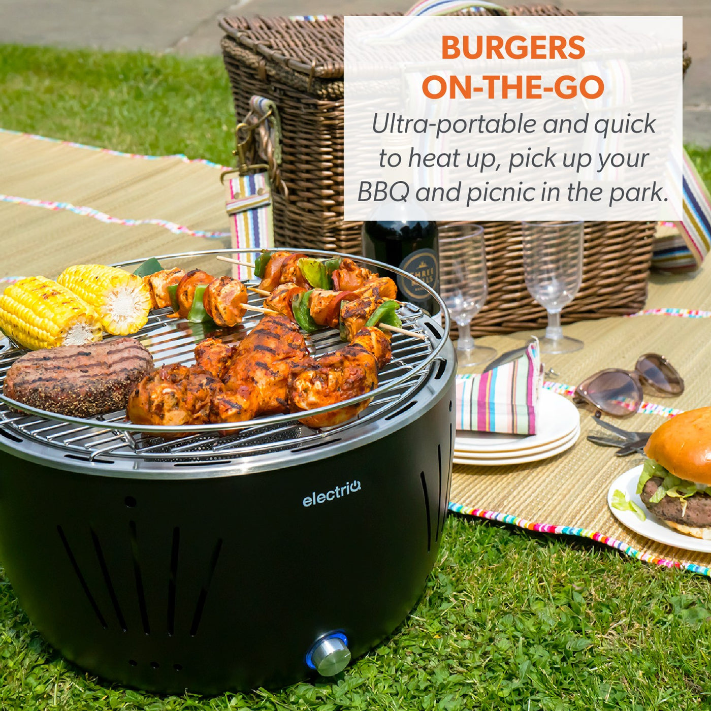 Portable Smokeless Charcoal BBQ Grill - Lotus Style with Fan - With Bag and Pizza Pan