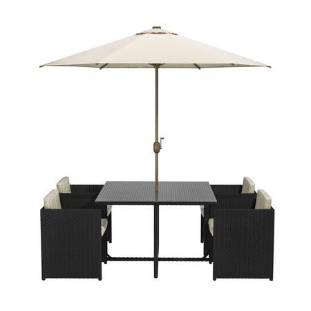 Garden Furniture Black Rattan Cube Garden Dining Set - 4 Seater - Parasol Included