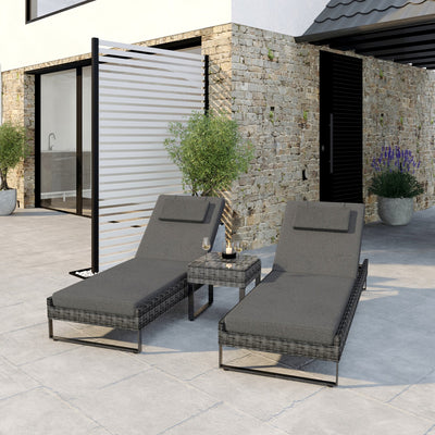 Garden Furniture Dark Grey 2 Seater Rattan Sun Lounger Set